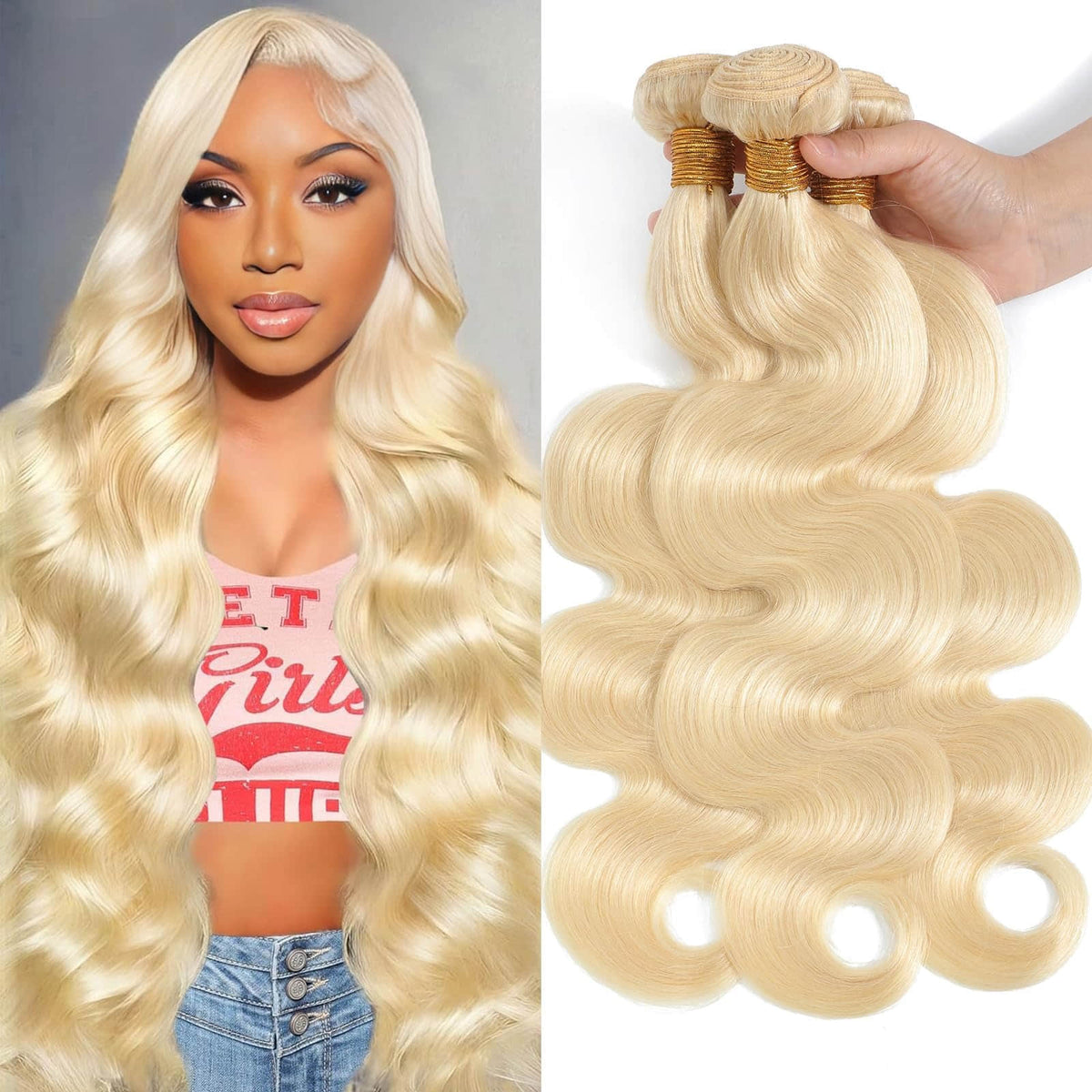 Ms. Luxury 10-30 Inch #613 Body Wave Blonde Remy Human Hair Bundles