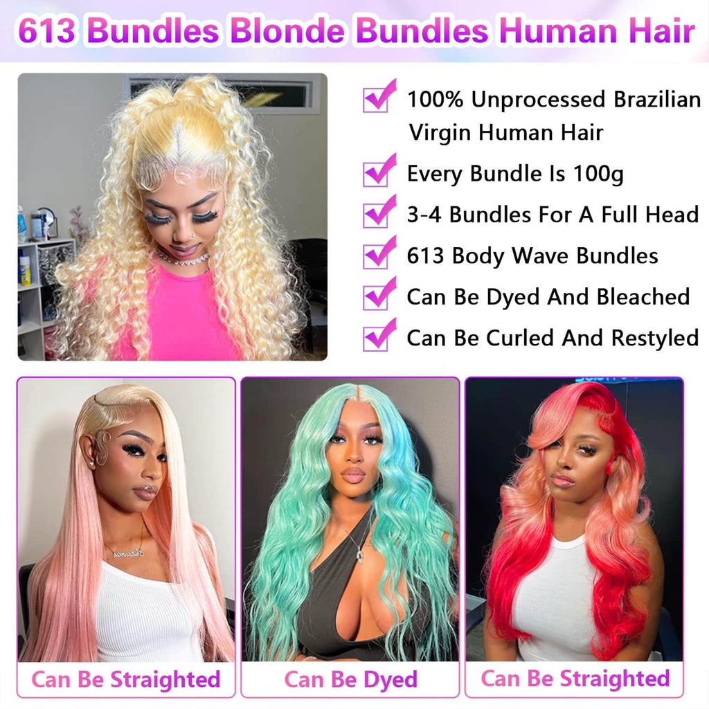 Ms. Luxury 10-30 Inch #613 Body Wave Blonde Remy Human Hair Bundles