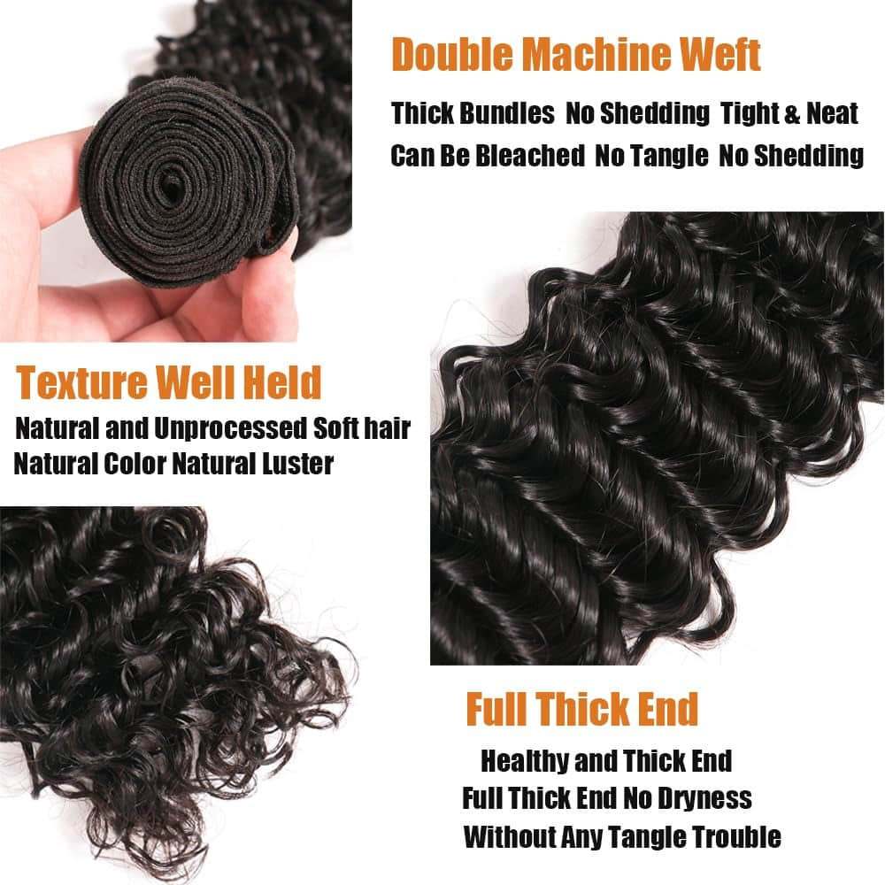 Ms. Luxury 10-30 Inch Deep Curly Brazilian Virgin Hair Bundles #1B