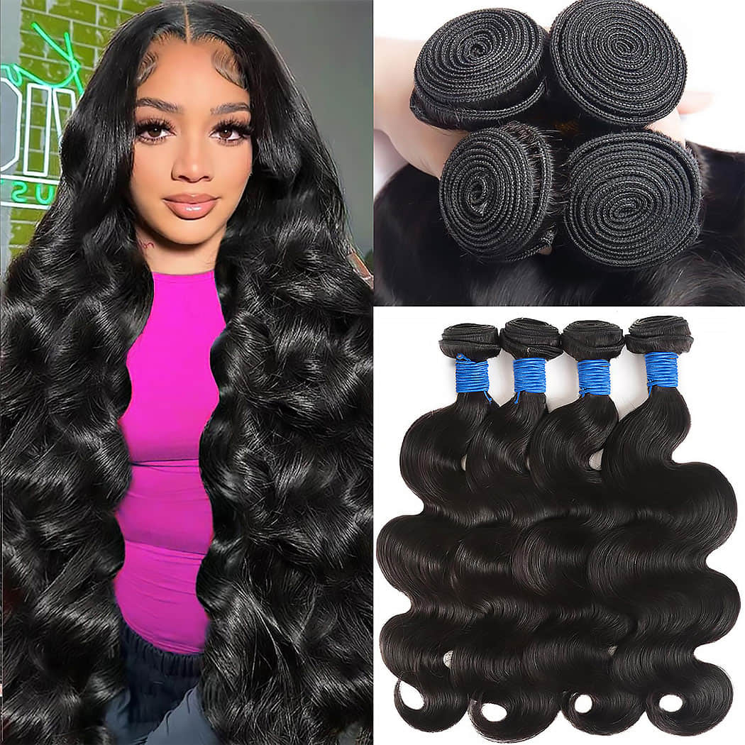 Ms.Luxury 10-30 Inch Body Wave Brazilian Virgin Hair Bundles #1B