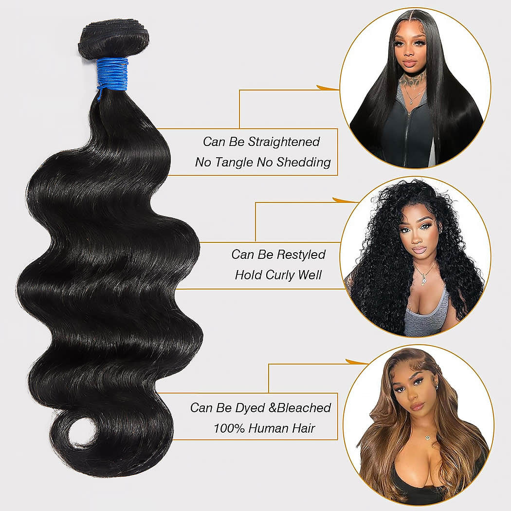 Ms.Luxury 10-30 Inch Body Wave Brazilian Virgin Hair Bundles #1B