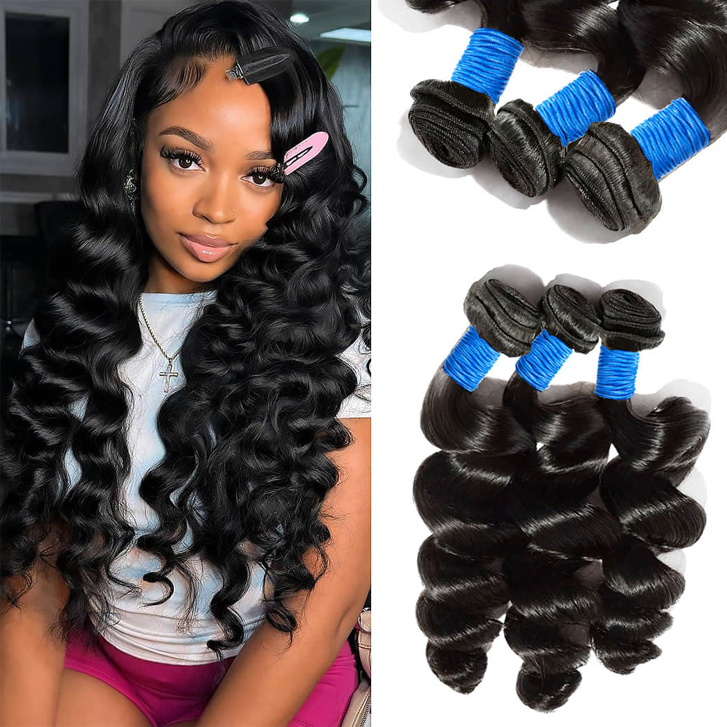 Ms. Luxury 14-30 Inch Loose Wave Brazilian Virgin Hair Bundles #1B