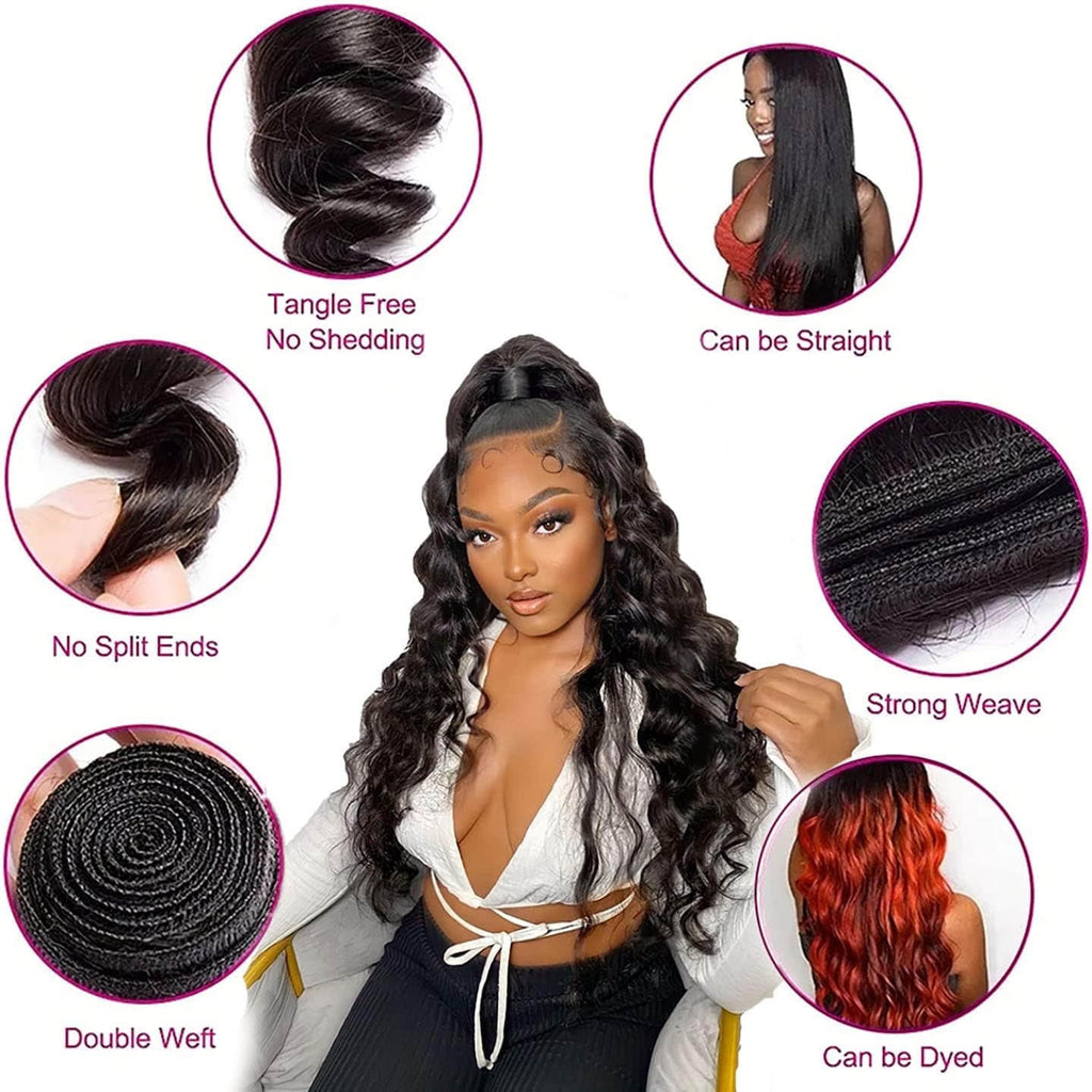 Ms. Luxury 14-30 Inch Loose Wave Brazilian Virgin Hair Bundles #1B