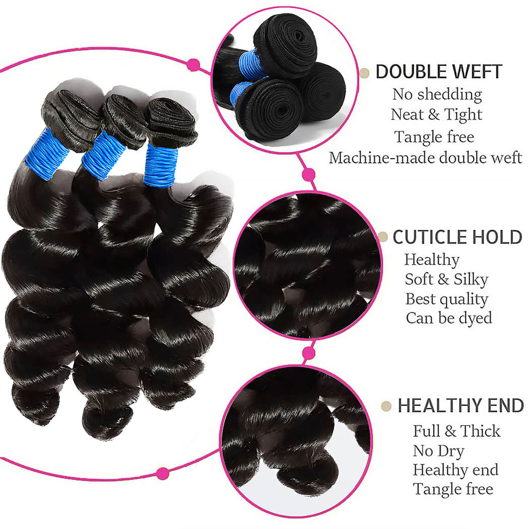 Ms. Luxury 14-30 Inch Loose Wave Brazilian Virgin Hair Bundles #1B