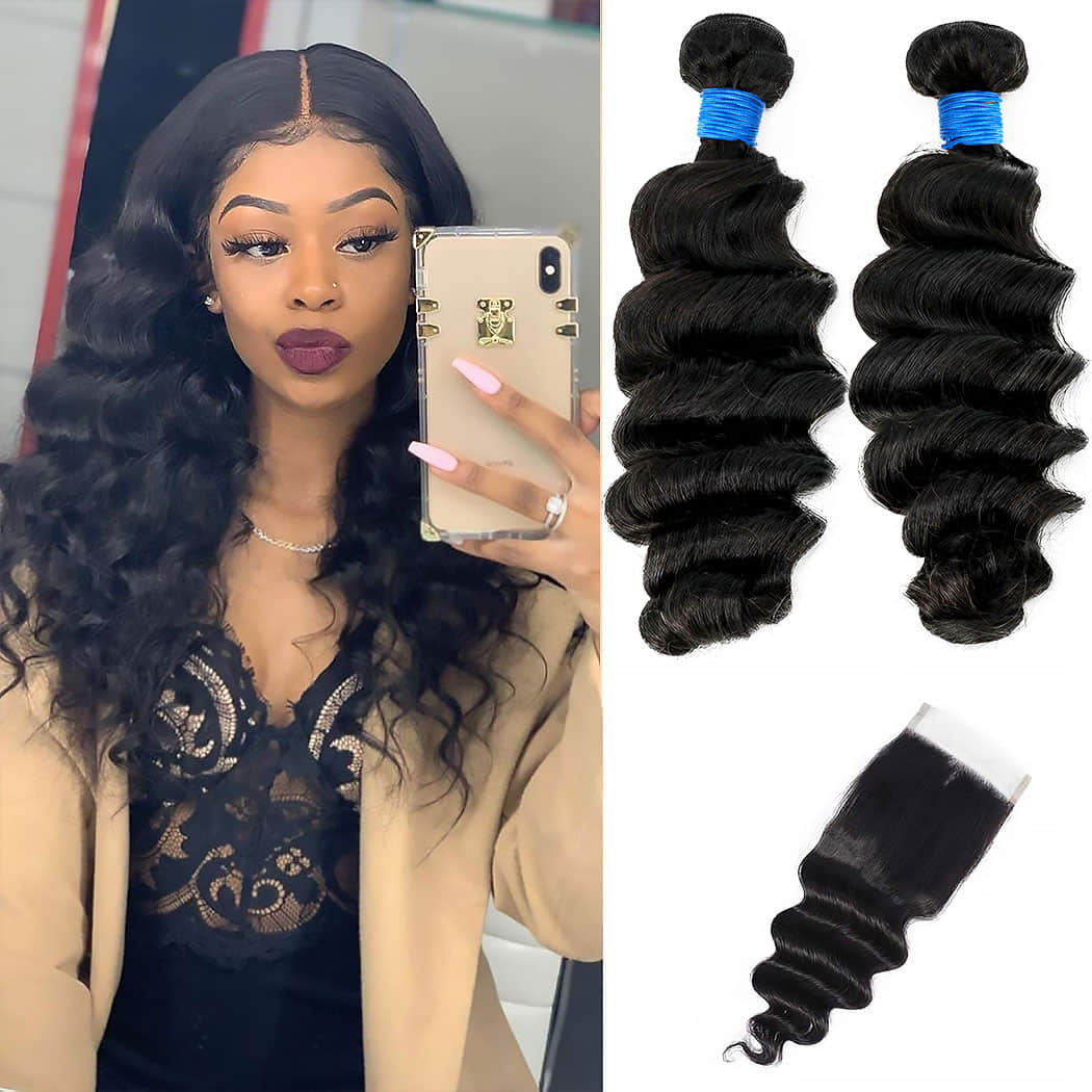 Ms. Luxury 14-30 Inch Ocean Wave Brazilian Virgin Hair Bundles #1B