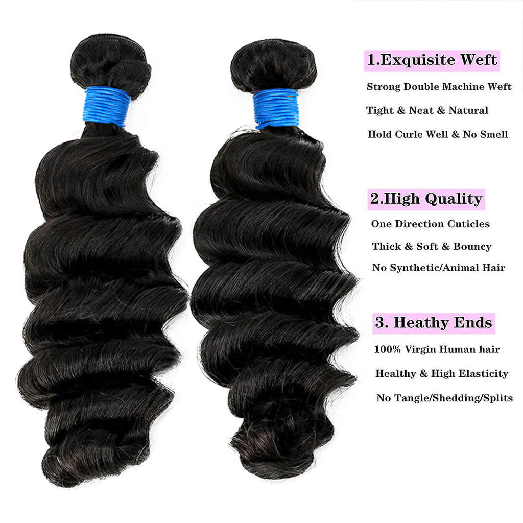 Ms. Luxury 14-30 Inch Ocean Wave Brazilian Virgin Hair Bundles #1B