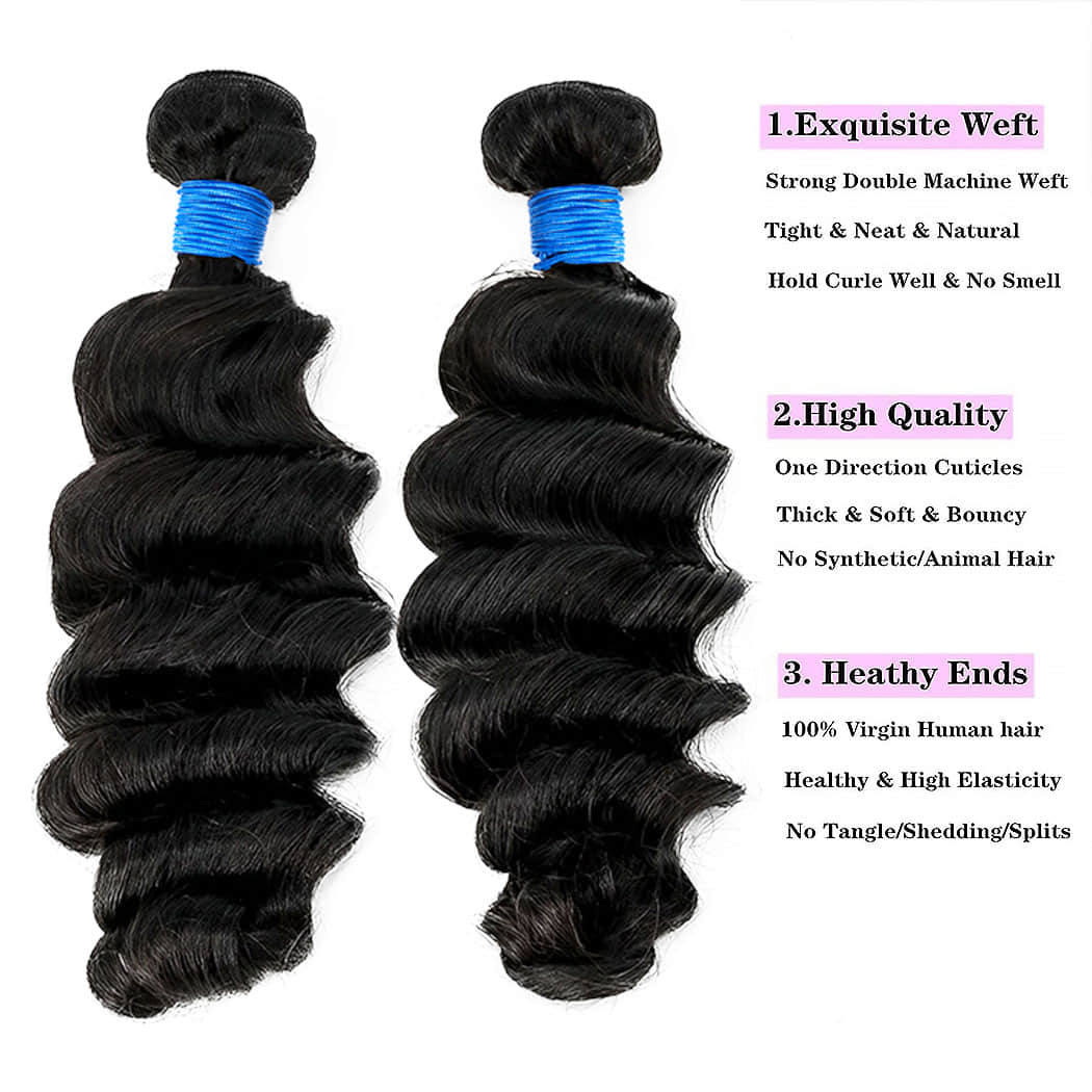 Ms. Luxury 14-30 Inch Ocean Wave Brazilian Virgin Hair Bundles #1B