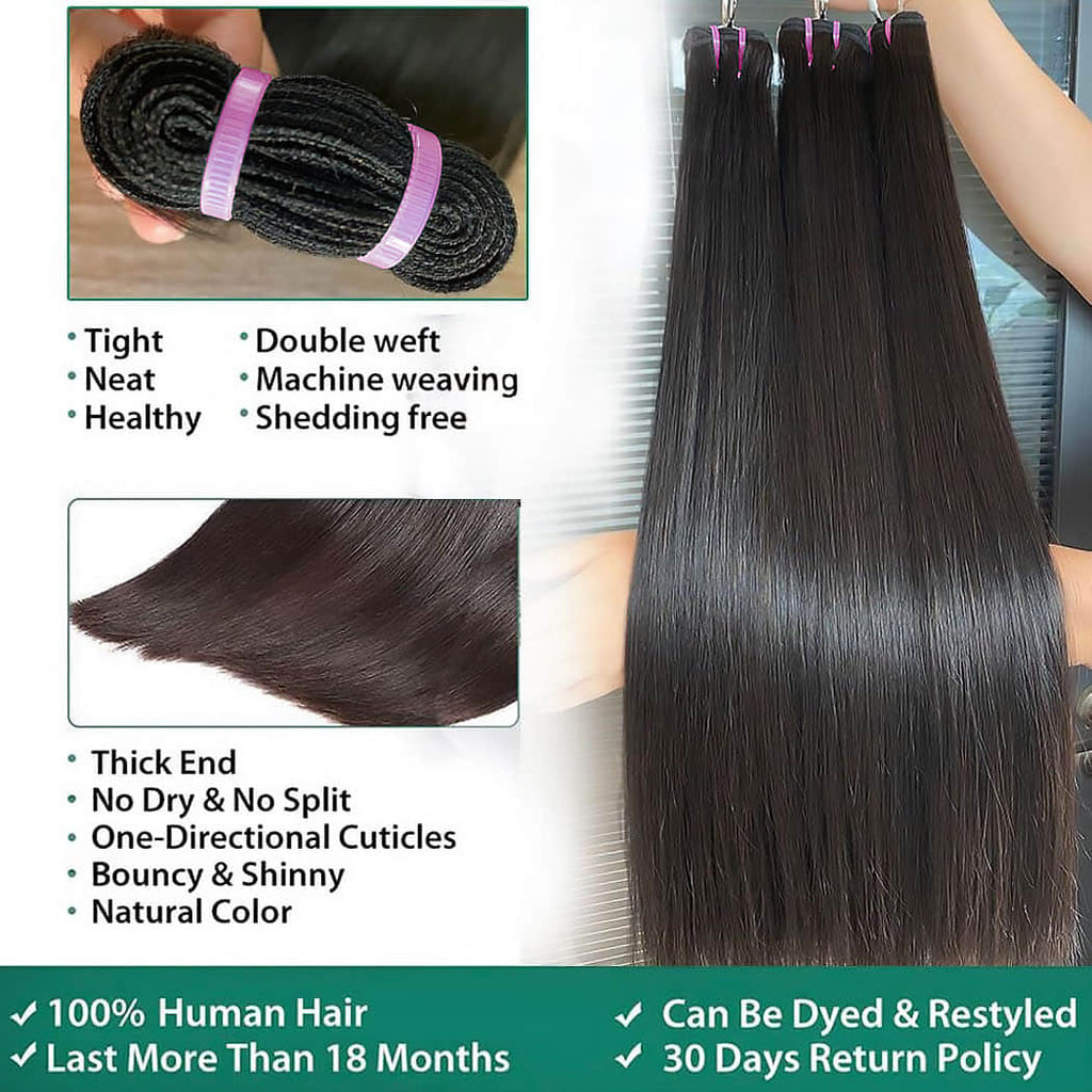 Ms.Luxury 14-30 Inch Straight Vietnam Raw Hair Bundles #1B