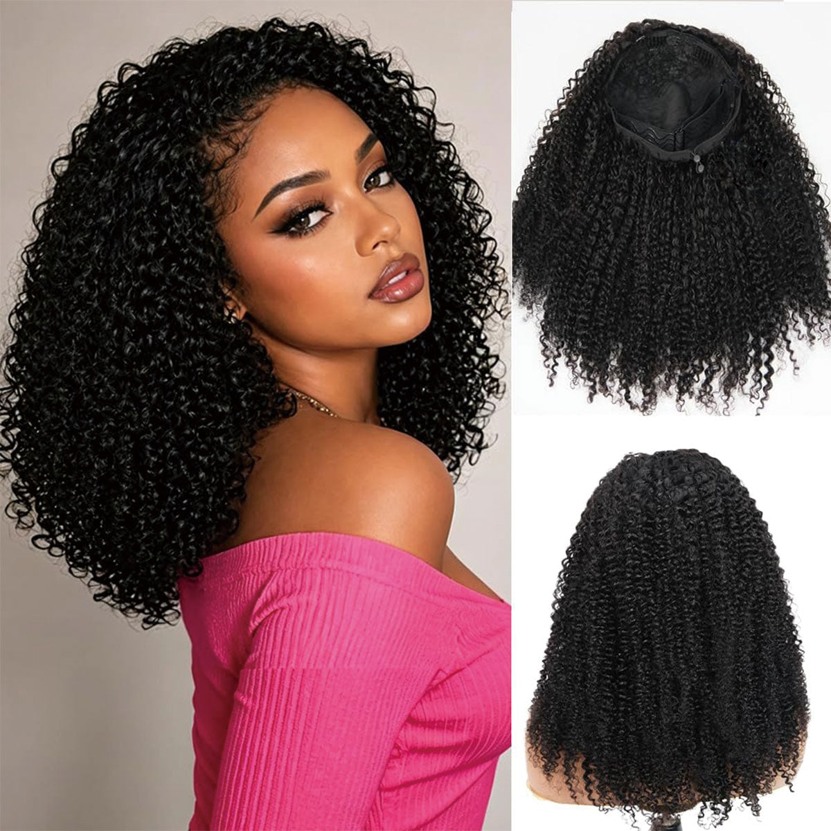 Ms. Luxury 10A 180% Average Size Half Wig Kinky Curly Natural Black