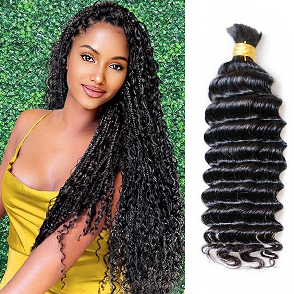 Ms. Luxury 14-24 Inch Deep Wave Hair Bulk Hair for Braiding #1B