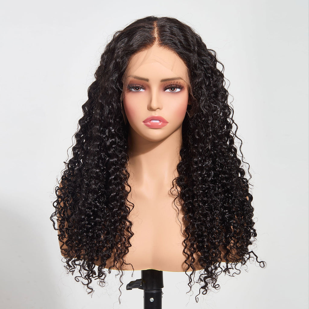 Ms. Luxury 13"x4" Water Wave 150% Transparent Lace Frontal Wig #1B