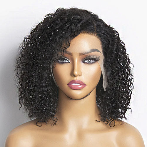 Ms. Luxury 13"x4" Curly Bob Wig Transparent Lace Closure Wig #1B
