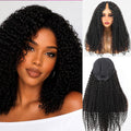 Ms. Luxury 10A 180% Average Size V Part Wig Kinky Curly Natural Black