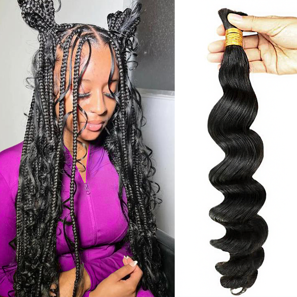 Ms. Luxury 14-20 Inch Loose Wave Bulk Hair for Braiding #1B