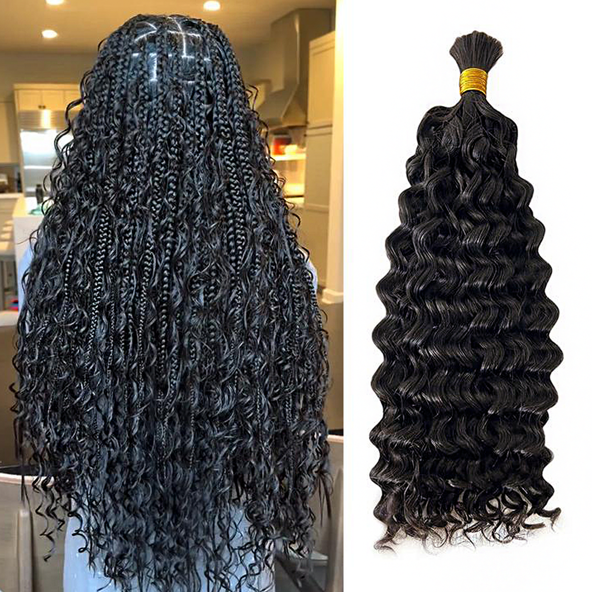 Ms. Luxury 14-24 Inch Water Wave Bulk Hair for Braiding #1B