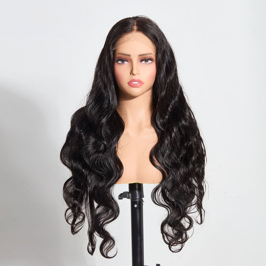 Ms. Luxury 5"x5" HD Glueless Lace Body Wave 180% Closure Wig #1B