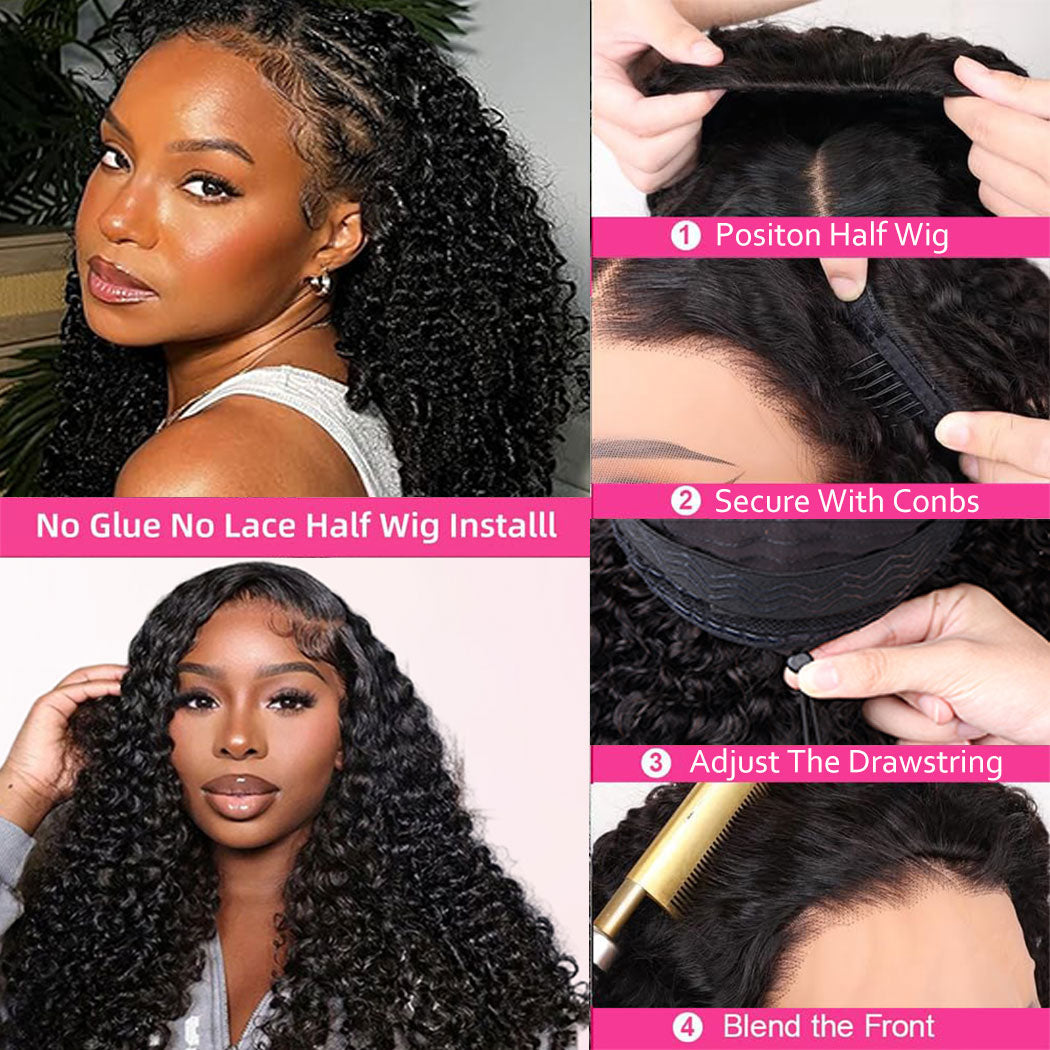 Ms. Luxury 10A 180% Average Size Half Wig Burmese Curly Natural Black