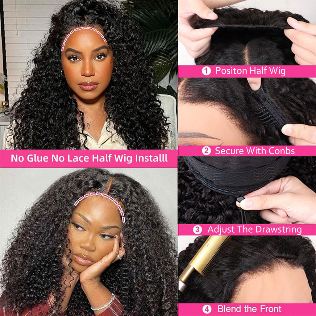Ms. Luxury 10A 180% Average Size Half Wig Kinky Curly Natural Black
