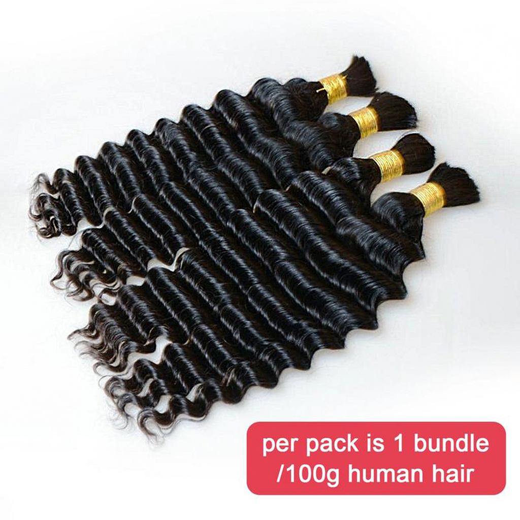 Ms. Luxury 14-24 Inch Deep Wave Hair Bulk Hair for Braiding #1B