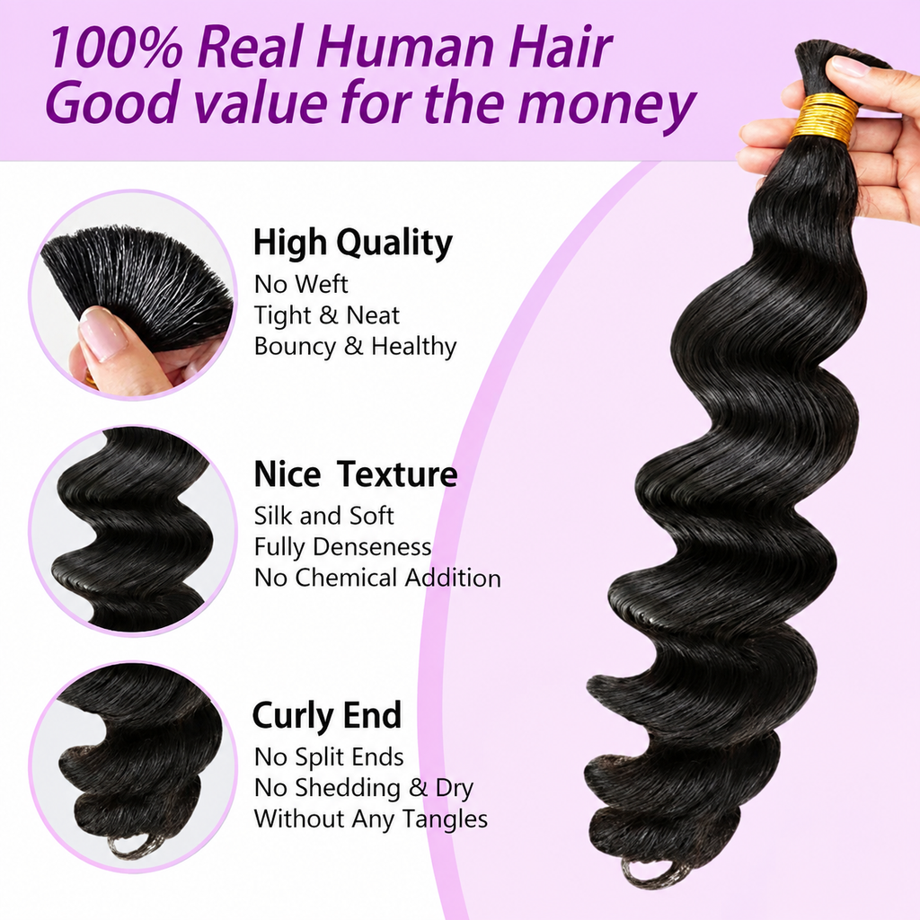 Ms. Luxury 14-20 Inch Loose Wave Bulk Hair for Braiding #1B