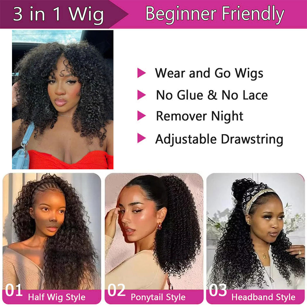 Ms. Luxury 10A 180% Average Size Half Wig Kinky Curly Natural Black
