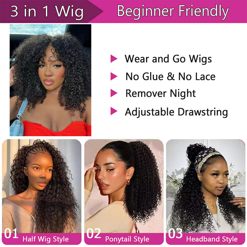 Ms. Luxury 10A 180% Average Size Half Wig Kinky Curly Natural Black