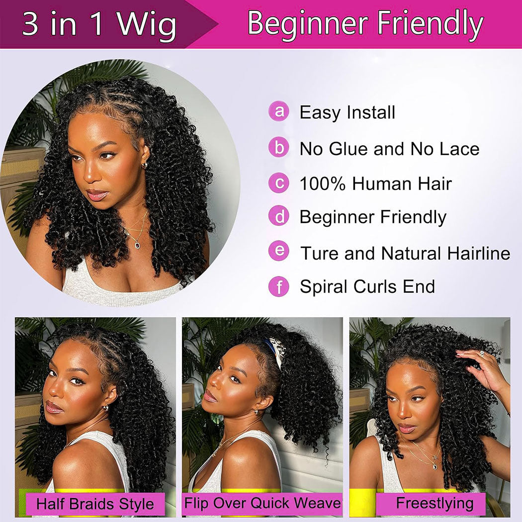 Ms. Luxury 10A 180% Average Size Half Wig Burmese Curly Natural Black