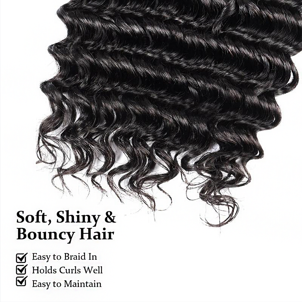 Ms. Luxury 14-24 Inch Deep Wave Hair Bulk Hair for Braiding #1B