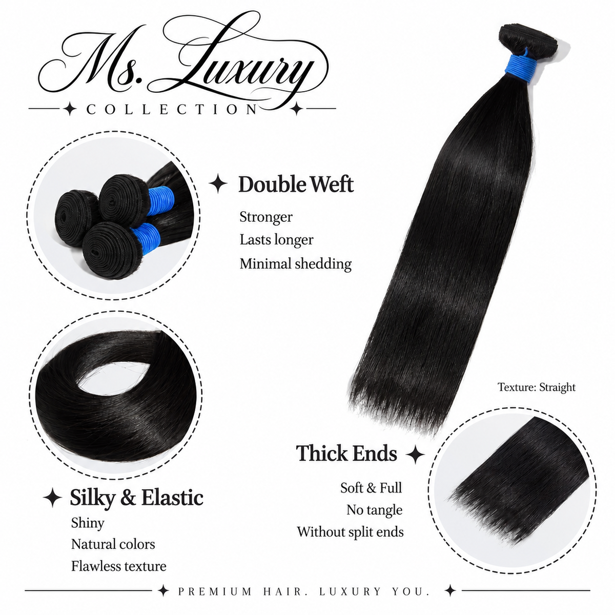 Ms.Luxury 10-30 Inch Body Wave Brazilian Virgin Hair Bundles #1B