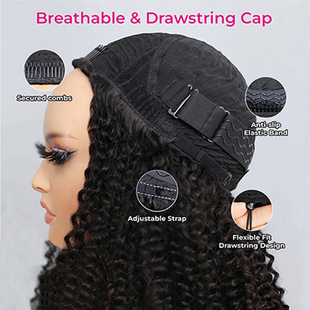 Ms. Luxury 10A 180% Average Size Half Wig Kinky Curly Natural Black