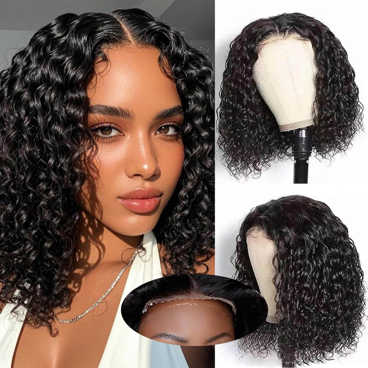 Ms. Luxury 5"x5" Curly Bob Wig Transparent Lace Closure Wig #1B