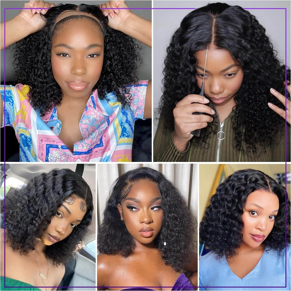 Ms. Luxury 5"x5" Curly Bob Wig Transparent Lace Closure Wig #1B