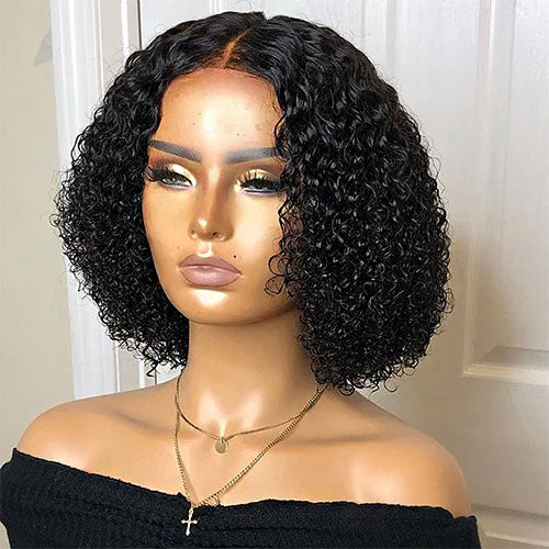 Ms. Luxury 5"x5" Curly Bob Wig Transparent Lace Closure Wig #1B