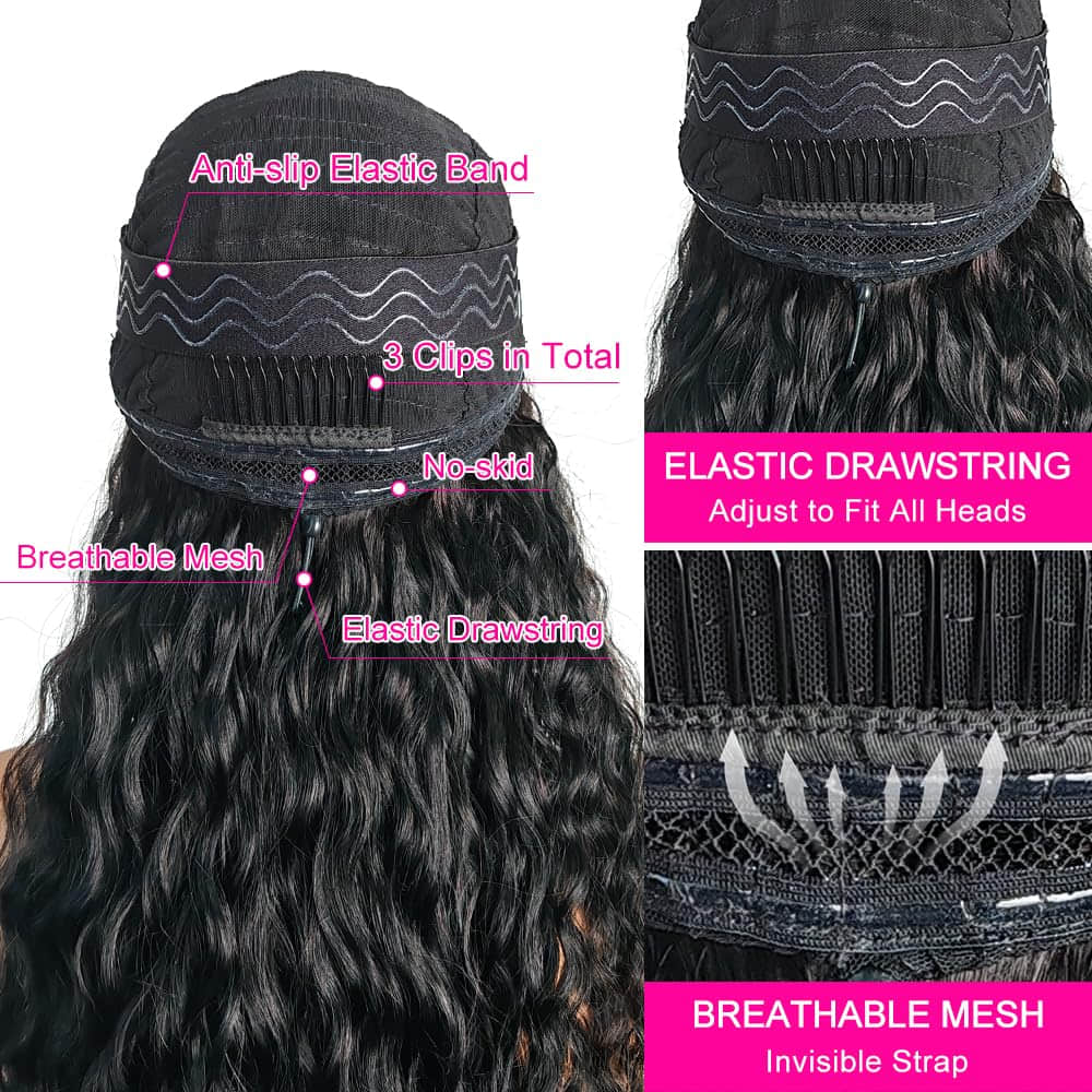 Ms. Luxury 5"x5" Deep Wave Transparent Glueless Lace Closure Wig #1B