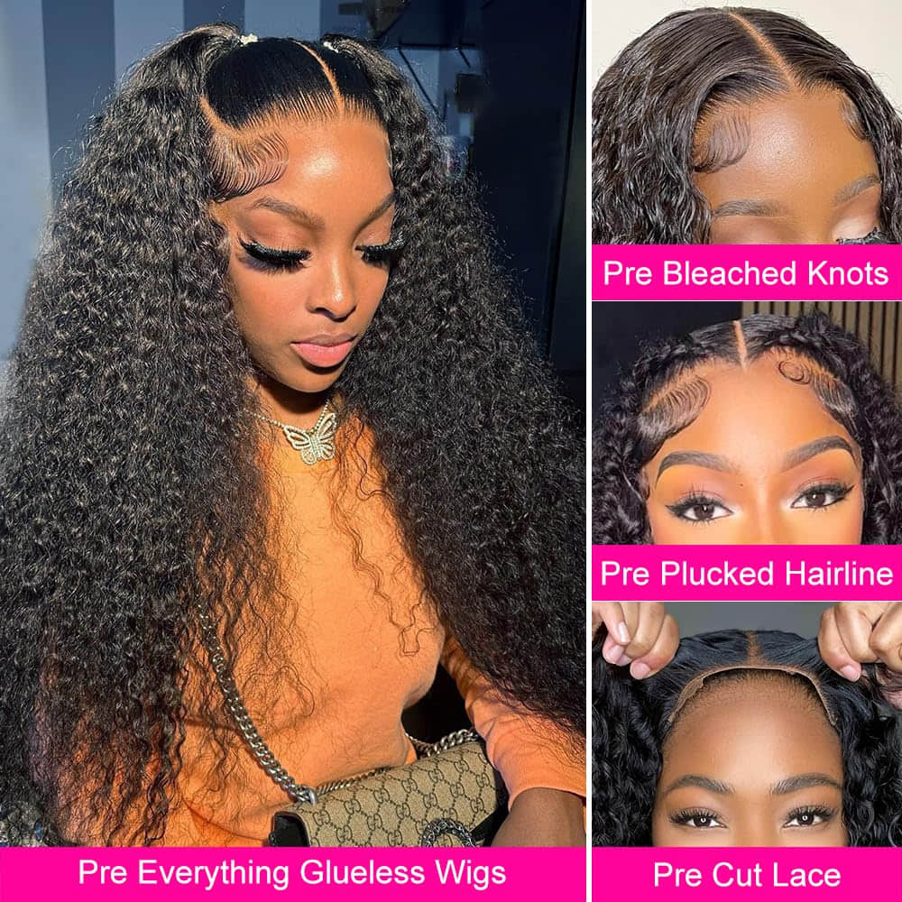 Ms. Luxury 5"x5" Deep Wave Transparent Glueless Lace Closure Wig #1B
