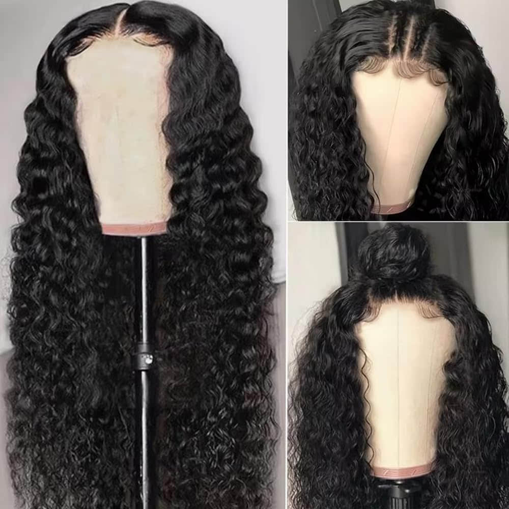 Ms. Luxury 5"x5" Deep Wave Transparent Glueless Lace Closure Wig #1B