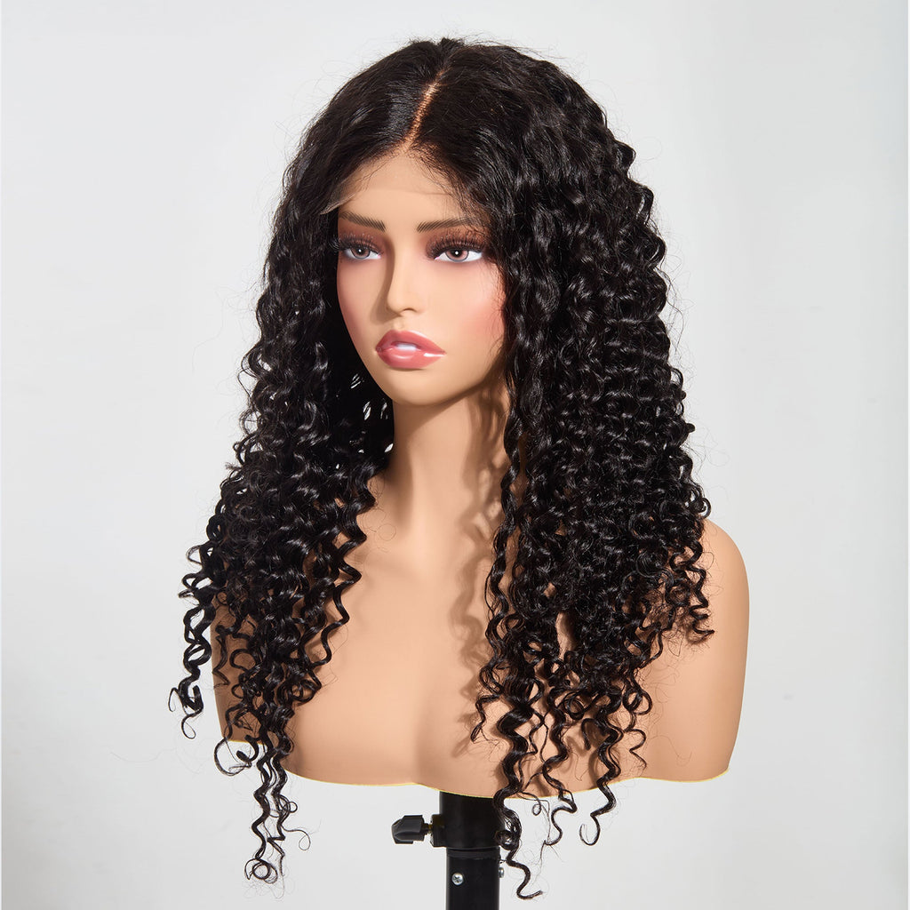 Ms. Luxury 5"x5" Deep Wave Transparent Glueless Lace Closure Wig #1B