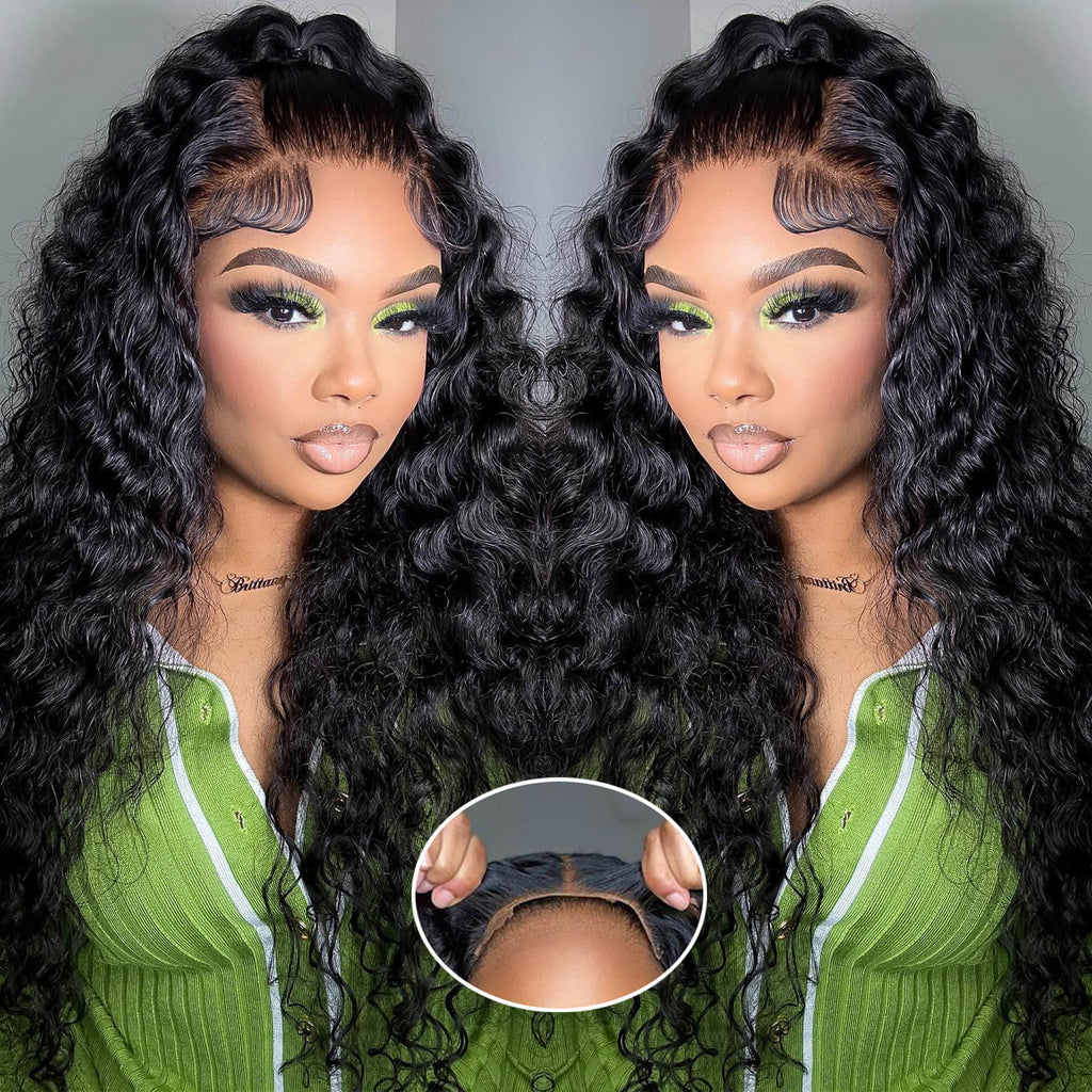 Ms. Luxury 5"x5" Water Wave Transparent Glueless Lace Closure Wig #1B