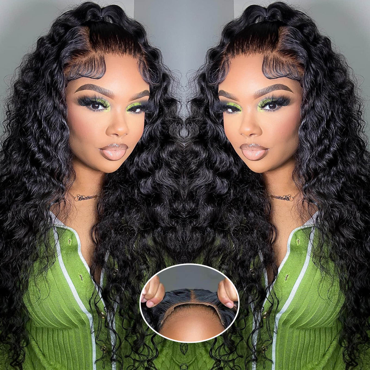 Ms. Luxury 5"x5" Water Wave Transparent Glueless Lace Closure Wig #1B
