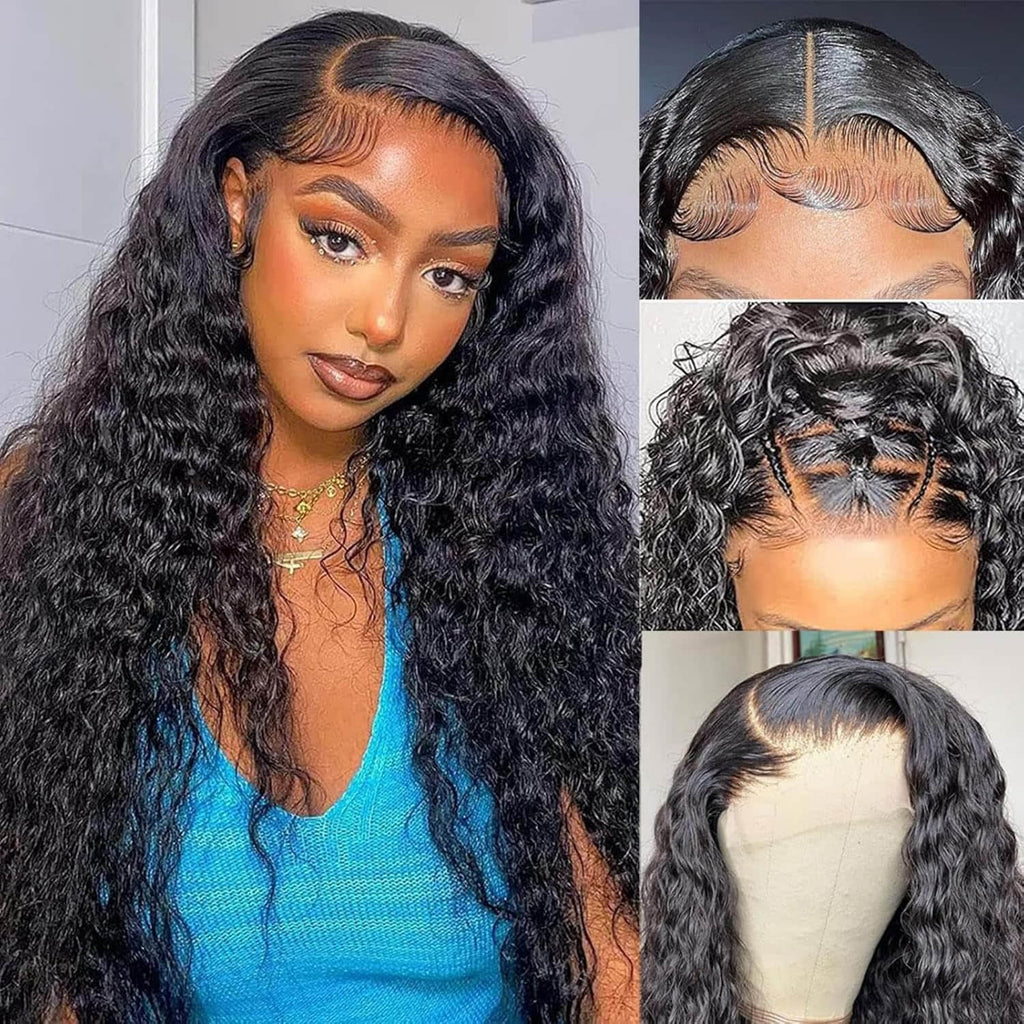 Ms. Luxury 5"x5" Water Wave Transparent Glueless Lace Closure Wig #1B