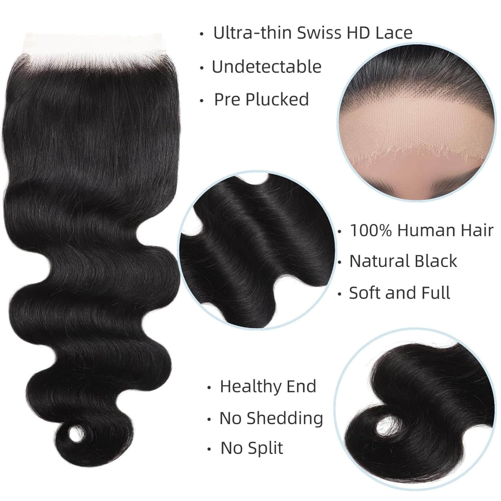 Ms. Luxury 14-20 Inch 5"x5" HD Lace Closure Body Wave #1B