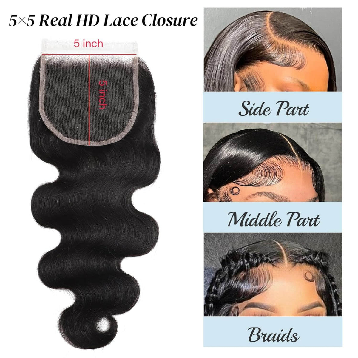 Ms. Luxury 14-20 Inch 5"x5" HD Lace Closure Body Wave #1B