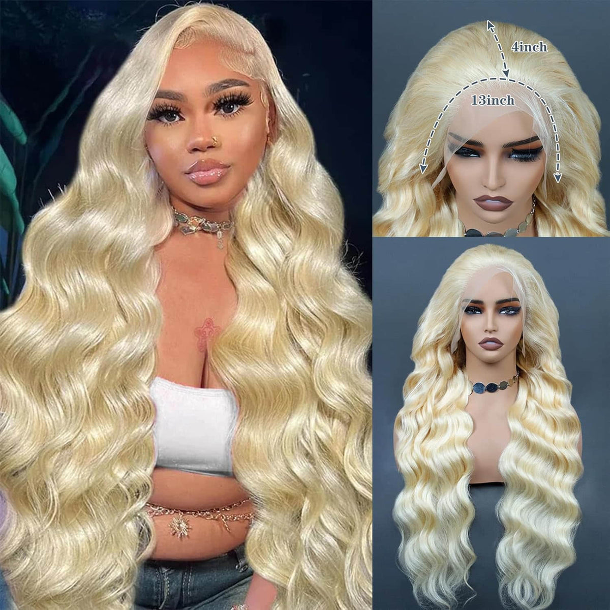 Ms. Luxury #613 Blonde 13"x4" Body Wave 200% Transparent Lace Frontal Wigs