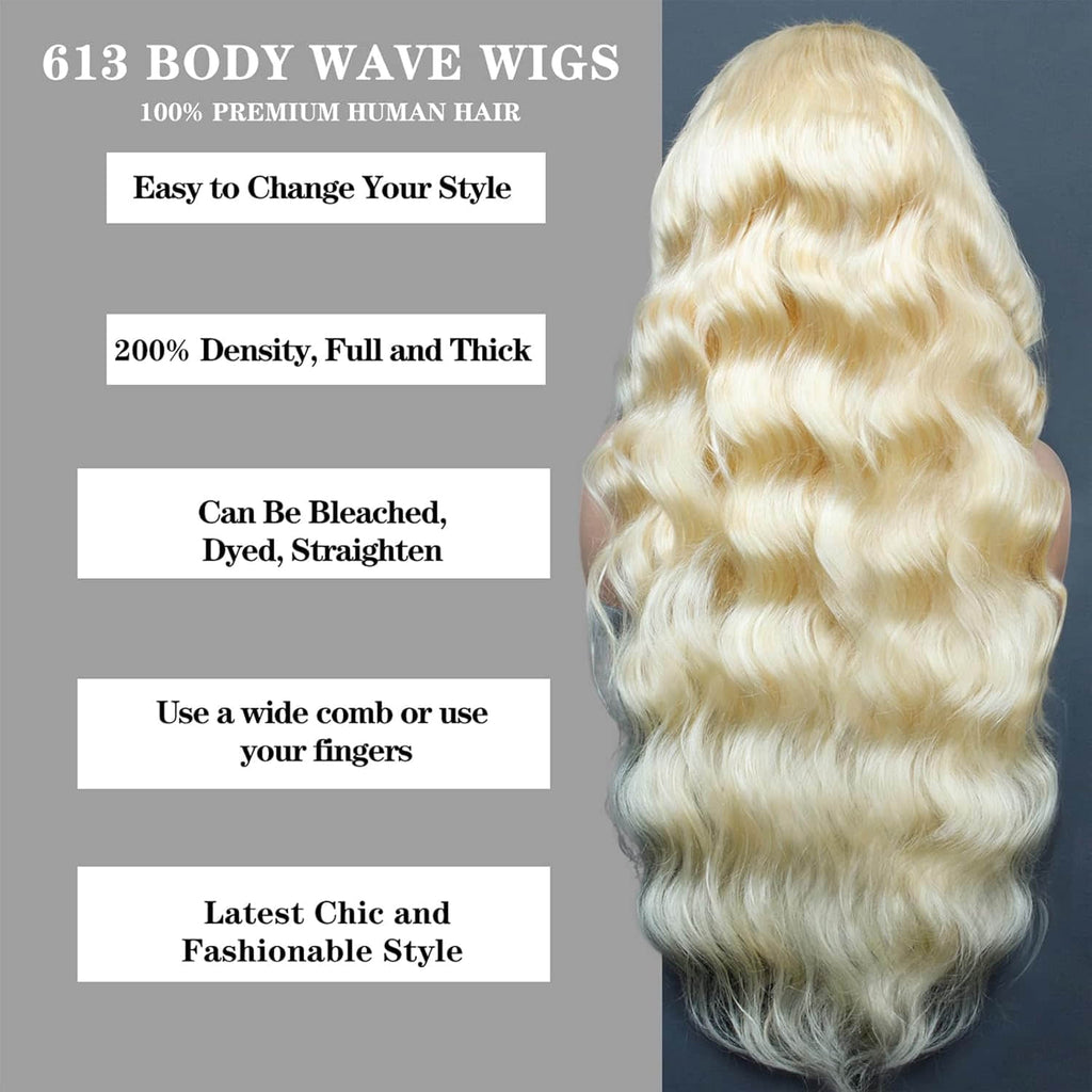 Ms. Luxury #613 Blonde 13"x4" Body Wave 200% Transparent Lace Frontal Wigs