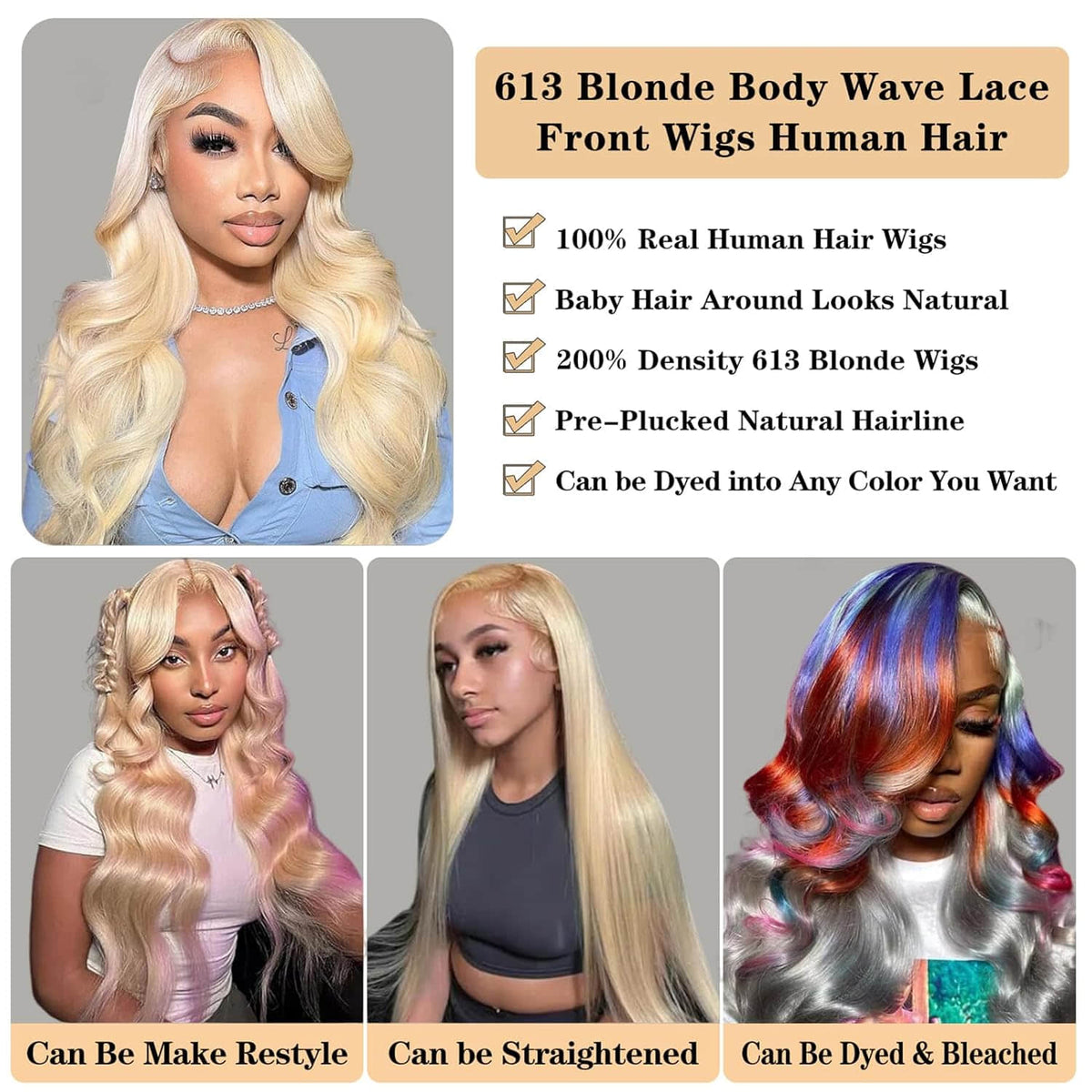 Ms. Luxury #613 Blonde 13"x4" Body Wave 200% Transparent Lace Frontal Wigs