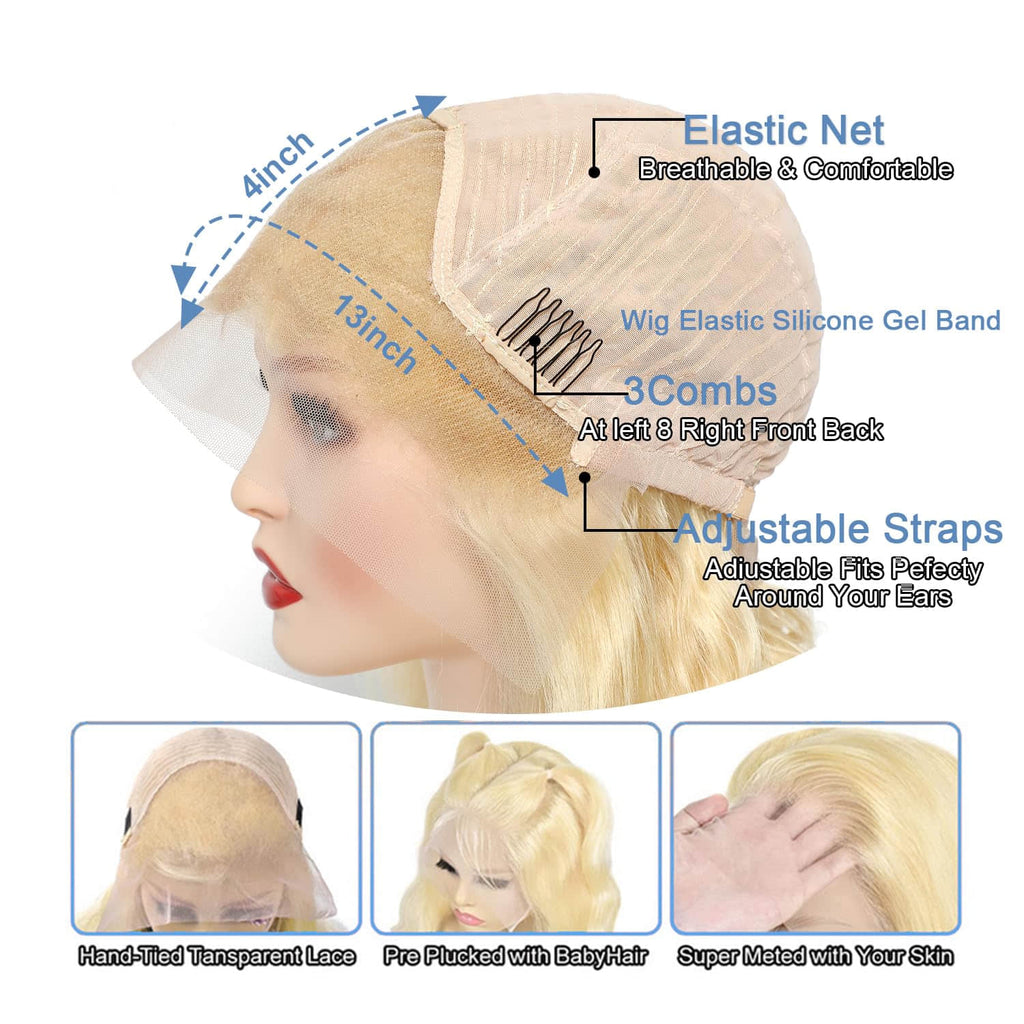 Ms. Luxury #613 Blonde 13"x4" Body Wave Transparent Lace Frontal Wigs 150%