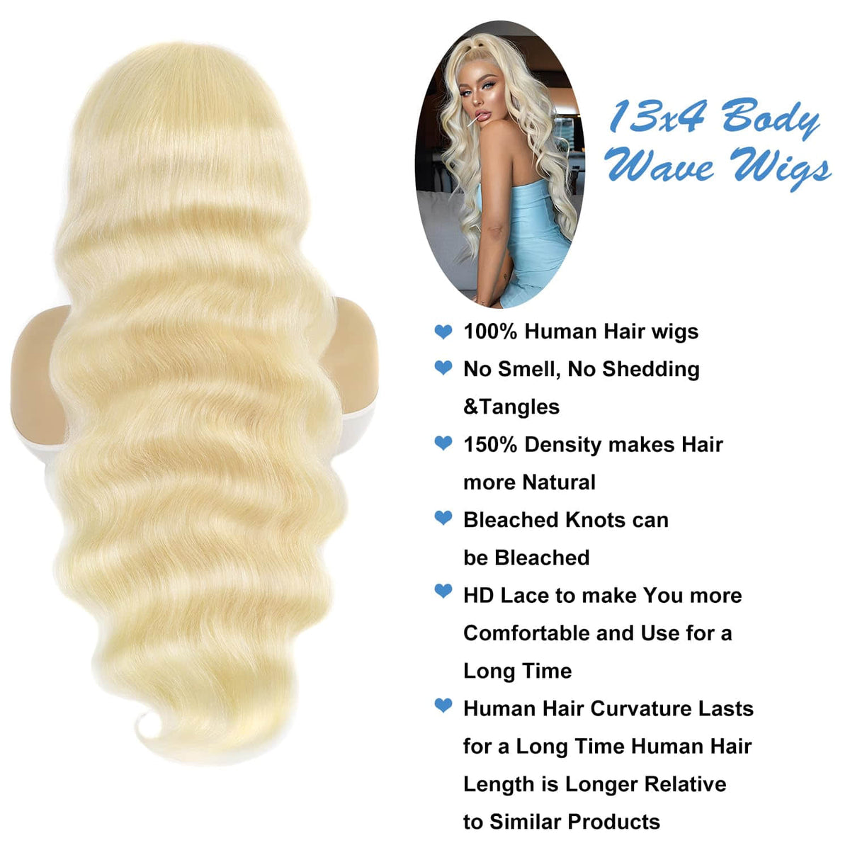 Ms. Luxury #613 Blonde 13"x4" Body Wave Transparent Lace Frontal Wigs 150%