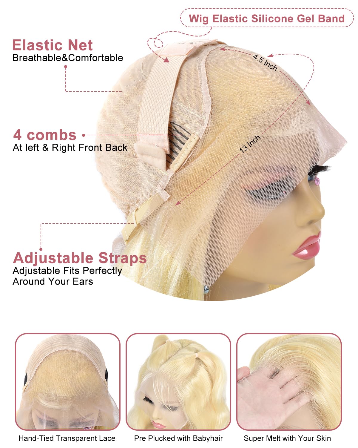 Ms. Luxury #613 Blonde 13"x4" Straight Transparent Lace Frontal Wigs 200%