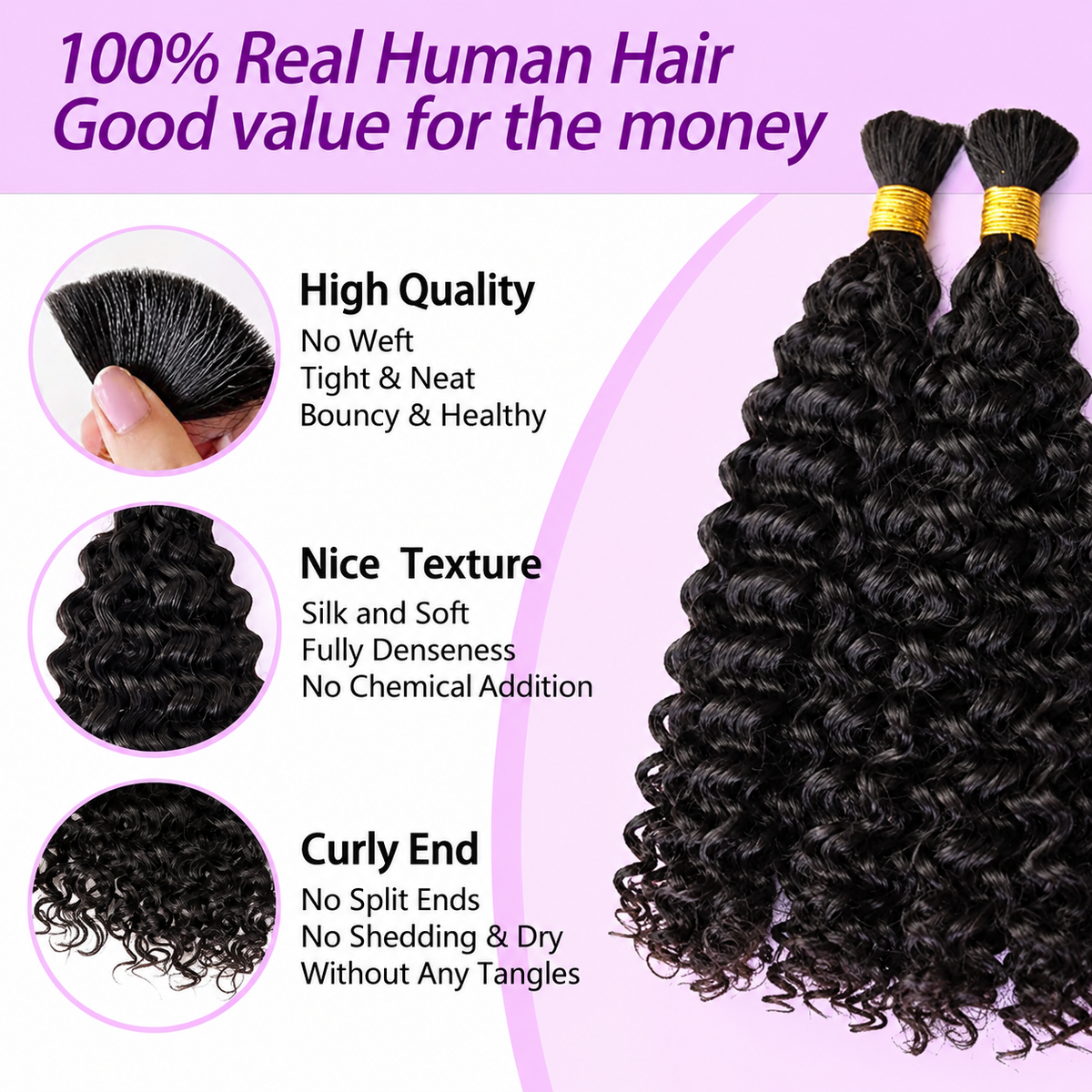 Ms. Luxury 14-24 Inch Water Wave Bulk Hair for Braiding #1B