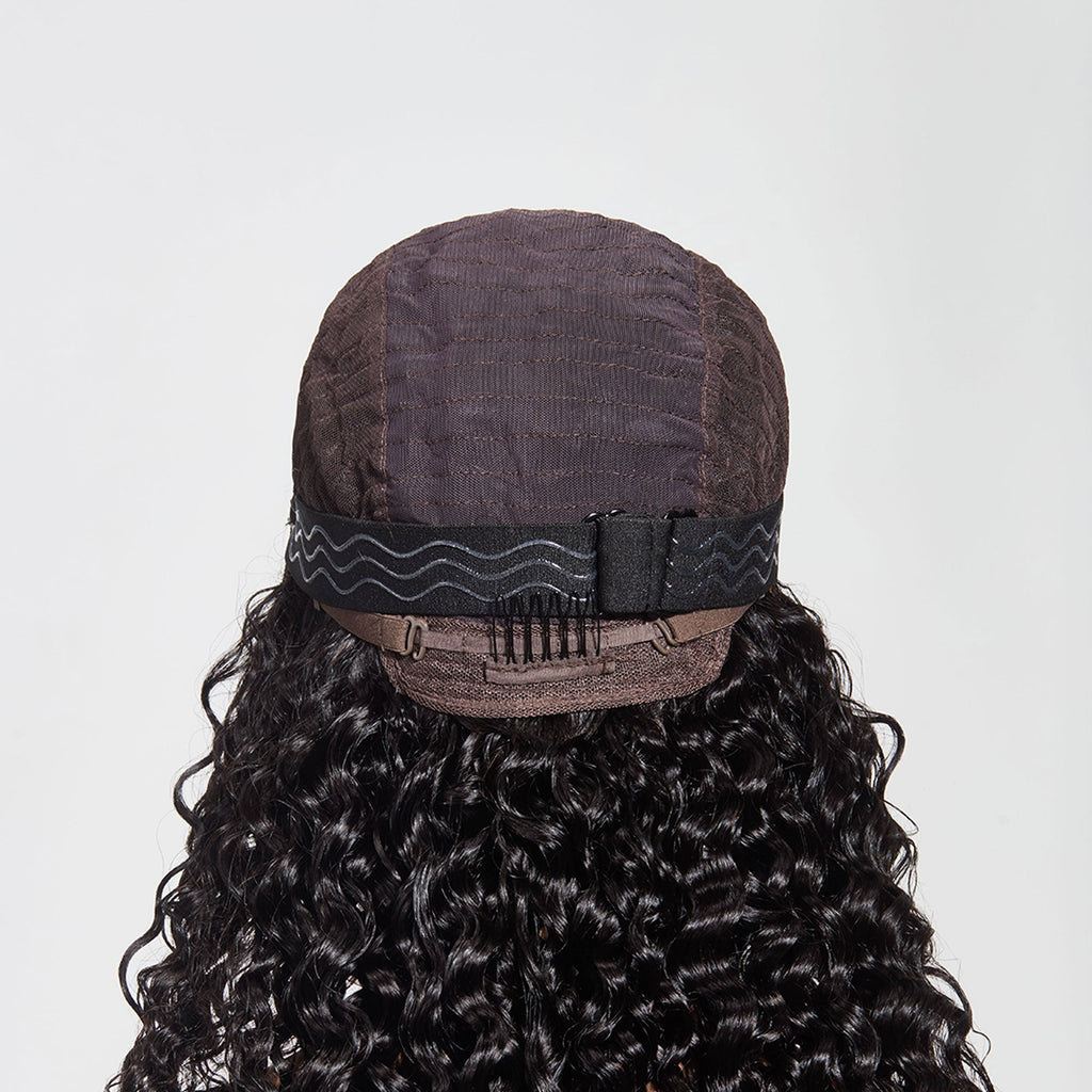Ms. Luxury 5"x5" Water Wave Transparent Glueless Lace Closure Wig #1B